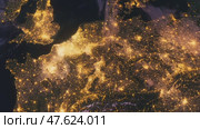 Планета Земля Ночью. Европа. Германия. Вид из Космоса с Орбиты. Ночной Глобус. Версия 4. Стоковая анимация, аниматор Max Konnov / Фотобанк Лори