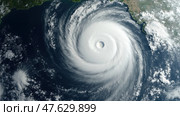 A Massive Storm System Spins Over the Ocean, Displaying a Defined Eye Surrounded by Swirling Clouds. Стоковое AI-изображение, AI-художник Sergey Grishin / Фотобанк Лори