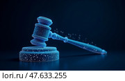 Digital judges gavel in blue wireframe design. Стоковое AI-изображение, AI-художник Андрей Бакусов / Фотобанк Лори