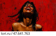 Crimson Ecstasy: A Woman's Joyful Expression in Impasto Style. Стоковое AI-изображение, AI-художник Данила Большаков / Фотобанк Лори