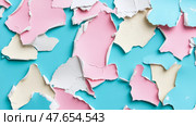 Abstract Art: Peeling Paint Layers of Pastel Pink, Cream, and White revealing a Turquoise Surface creating a Textural Composition. Стоковое AI-изображение, AI-художник Данила Большаков / Фотобанк Лори