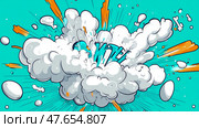 Explosive comic outburst: 'WOOF' in stylized puff clouds for bold graphic print. Стоковое AI-изображение, AI-художник Данила Большаков / Фотобанк Лори