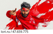 Determined Man with Red Paint: The Courage of Conviction. Стоковое AI-изображение, AI-художник Данила Большаков / Фотобанк Лори