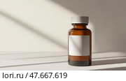 Brown glass bottle on a surface with light and shadow effects. Бутылка из коричневого стекла на поверхности с эффектом света и тени. Стоковое AI-изображение, AI-художник Katsiaryna Repich / Фотобанк Лори