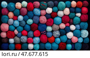 Colorful Yarn Bundle: Artistic Textile Collection, Crafty Hobby Material, Warmth and Comfort Aesthetic. Стоковое AI-изображение, AI-художник Данила Большаков / Фотобанк Лори