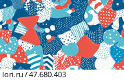 Whimsical Abstract: A playful jumble of shapes and patterns in red, white and blue, a fun and cheerful composition for backdrops, banners and textiles. Стоковое AI-изображение, AI-художник Данила Большаков / Фотобанк Лори