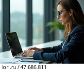 Online and modern technologies for simplifying the human resources system.Human resource manager checks the CV online to choose the perfect employee for his business. HR(human reso. Стоковое AI-изображение, AI-художник Sergey Grishin / Фотобанк Лори