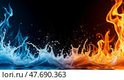 Elemental dance fire meets water. Стоковое AI-изображение, AI-художник Андрей Бакусов / Фотобанк Лори