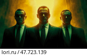 Men in Black: Triad of Authority - A Powerful Ensemble of Elegance and Intrigue. Стоковое AI-изображение, AI-художник Данила Большаков / Фотобанк Лори