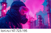 Environmental Catastrophe: Hazmat Suit in Polluted Area for Awareness Campaign. Стоковое AI-изображение, AI-художник Данила Большаков / Фотобанк Лори