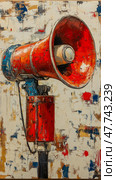 Painted Megaphone: Bold Announcement - Public Communication Tool for Proclamation, Message Delivery, Community Outreach, and Event Promotion. Стоковое AI-изображение, AI-художник Данила Большаков / Фотобанк Лори