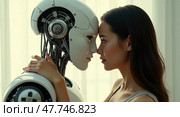 Futuristic bond human and robot connection. Стоковое AI-изображение, AI-художник Андрей Бакусов / Фотобанк Лори