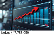 Trends indicate growth in financial metrics with rising graphs and data visualizations during the business analysis session. Стоковое AI-изображение, AI-художник Сергей Толмачёв / Фотобанк Лори