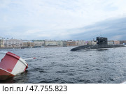 Подводная лодка в акватории Невы. Подготовка к параду в честь дня ВМФ (2023 год) Редакционное фото, фотограф Терехова Марина / Фотобанк Лори