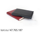 Concept diary with leather cover isolated on white background. Стоковое фото, фотограф Елена  Попкова / Фотобанк Лори