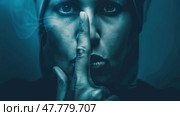 Strict woman making a hand gesture with her finger. The gesture is purposeful and stands out against the background. Стоковое AI-изображение, AI-художник Данила Большаков / Фотобанк Лори