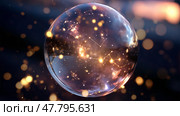 Glowing cosmic sphere displays constellations in a dreamy night sky. Стоковое AI-изображение, AI-художник Сергей Толмачёв / Фотобанк Лори