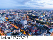 Evening panorama of the modern city of Yekaterinburg on the banks of the Iset river (2024 год). Стоковое фото, фотограф Евгений Ткачёв / Фотобанк Лори