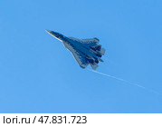 Moscow Russia Zhukovsky Airfield 25 July 2021: Demonstration of the latest Russian SU-57 fighterof the international aerospace salon MAKS-2021 (2019 год). Стоковое фото, фотограф Фотограф / Фотобанк Лори