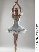 Studio portrait of a ballerina in a white tutu. Стоковое фото, фотограф Андрей Аркуша / Фотобанк Лори