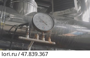Industrial Pressure Gauge used on Pipelines within a Factory Setting for monitoring purposes. Редакционное видео, видеограф Дмитрий Модестов / Фотобанк Лори