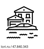 flooded streets hurricane disaster line icon vector illustration. Стоковая иллюстрация, иллюстратор Vectorwin / Фотобанк Лори