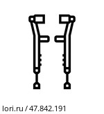 walking crutches fracture injury line icon vector illustration. Стоковая иллюстрация, иллюстратор Vectorwin / Фотобанк Лори