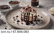 A plate of vegan lamingtons arranged on a light-colored surface, with chocolate sauce drizzling over the top and coconut flakes sprinkled around. The scene includes small bowls of coconut and chocolate chunks to emphasize the dessert’s plant-based ingredients. Стоковое AI-видео, аниматор Ирина Старикова / Фотобанк Лори