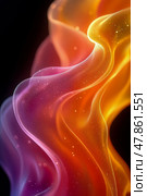 Flowing waves of vibrant color blend smoothly, creating a mesmerizing effect in a dark setting, highlighting the beauty of light and movement. Стоковое AI-изображение, AI-художник Данила Большаков / Фотобанк Лори