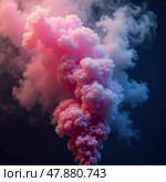 Bright plumes of colored smoke billow against a serene sky, infusing the natural landscape with a cascade of vibrant hues. This spectacle captivates onlookers, enhancing the ambiance. Generative AI. Стоковое AI-изображение, AI-художник Юлия Петровская / Фотобанк Лори
