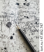 Anxious notebook page covered in paranoid doodles and repetitive phrases symbolizing emotional breakdown. Тревожная страница блокнота, испещренная параноидальными каракулями и повторяющимися фразами, символизирующими эмоциональный срыв. Стоковое AI-изображение, AI-художник Katsiaryna Repich / Фотобанк Лори