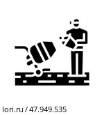 worker mixing cement concrete glyph icon vector illustration. Стоковая иллюстрация, иллюстратор Vectorwin / Фотобанк Лори