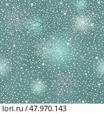 Vector seamless winter blue pattern with snowfall and stars and gradient spots. For textile, wallpaper and packaging. Стоковая иллюстрация, иллюстратор Ольга Дроздова / Фотобанк Лори