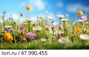background macro meadow springtime picturesque ai generated. Стоковое AI-изображение, AI-художник Vectorwin / Фотобанк Лори