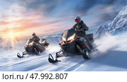nature season vacation day snowmobiling ai generated. Стоковое AI-изображение, AI-художник Vectorwin / Фотобанк Лори
