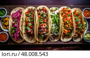 spicy tacos mexican food street ai generated. Стоковое AI-изображение, AI-художник Vectorwin / Фотобанк Лори