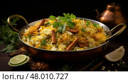 rice chicken indian food biryani ai generated. Стоковое AI-изображение, AI-художник Vectorwin / Фотобанк Лори