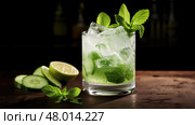 green gin cocktail drink cucumber ai generated. Стоковое AI-изображение, AI-художник Vectorwin / Фотобанк Лори