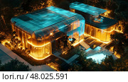 This is a modern architectural marvel renowned for its smooth curves and captivating night lighting features. Стоковое AI-изображение, AI-художник Anastasy Yarmolovich / Фотобанк Лори