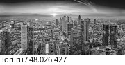 aerial view to skyline of Frankfurt with skyscraper in dawn and. Стоковое фото, фотограф Joerg Hackemann / PantherMedia / Фотобанк Лори