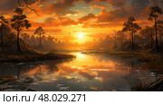fen tidal swamp landscape ai generated. Стоковое AI-изображение, AI-художник Vectorwin / Фотобанк Лори