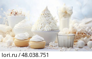 cream white dessert food ai generated. Стоковое AI-изображение, AI-художник Vectorwin / Фотобанк Лори