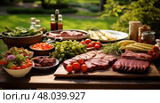 ribs cookout bbq food ai generated. Стоковое AI-изображение, AI-художник Vectorwin / Фотобанк Лори