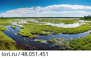 fen tidal swamp landscape ai generated. Стоковое AI-изображение, AI-художник Vectorwin / Фотобанк Лори