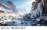 barren cold desert landscape ai generated. Стоковое AI-изображение, AI-художник Vectorwin / Фотобанк Лори