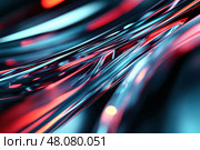A futuristic 3D abstract masterpiece with bold geometry. Neon streaks of red, cyan, and ultraviolet cut through deep blacks, showcasing high-contrast visionary design. Стоковое AI-изображение, AI-художник Nart / Фотобанк Лори