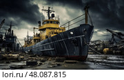 waves boat Shipyard ship ai generated. Стоковое AI-изображение, AI-художник Vectorwin / Фотобанк Лори