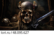 ship pirate skull and swords ai generated. Стоковое AI-изображение, AI-художник Vectorwin / Фотобанк Лори