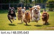 fetch dogs playing outside ai generated. Стоковое AI-изображение, AI-художник Vectorwin / Фотобанк Лори