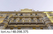 Ornate facade of the hermitage hotel in monte carlo, monaco, at dusk. Стоковое фото, фотограф David Kashakhi / Фотобанк Лори